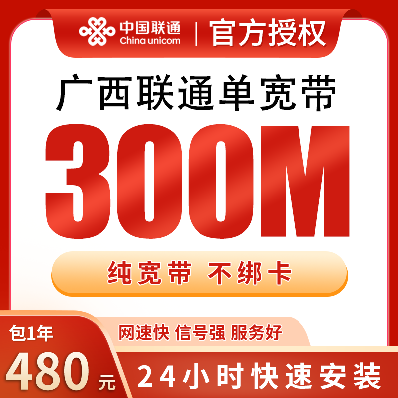 广西联通单宽带480元包年300M【只发广西】 - 联通运营商