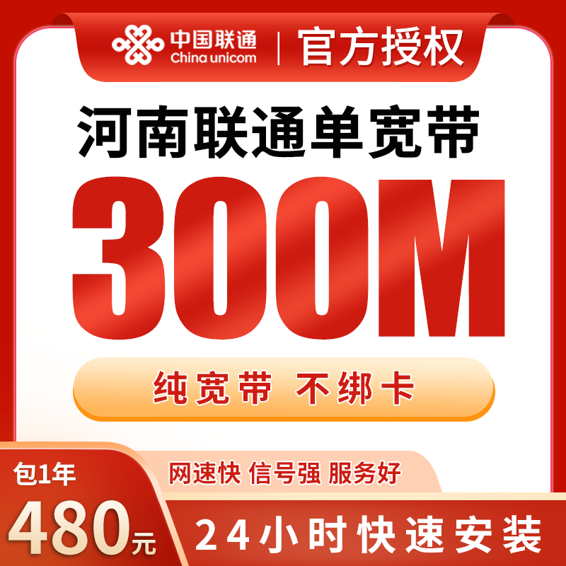 河南联通单宽带480元包年300M【只发河南】 - 联通运营商