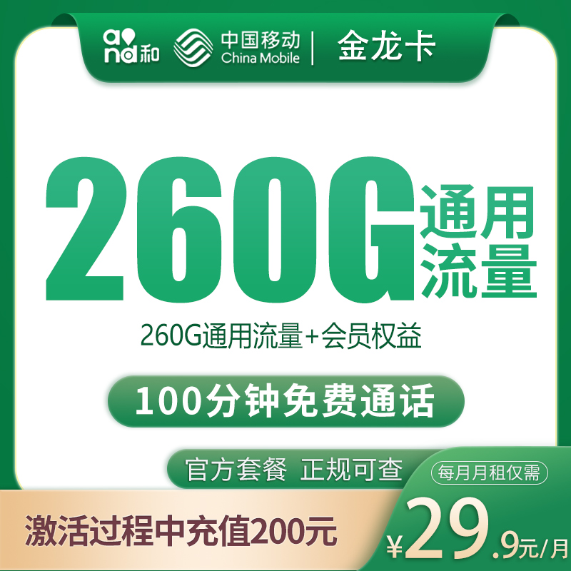 移动金龙卡29.9元260G+100分钟【只发四川眉山】 - 移动运营商
