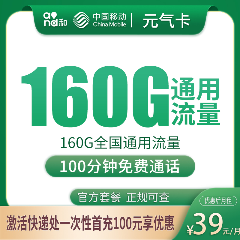 移动元气卡39元160G+100分钟【只发安徽合肥】 - 移动运营商